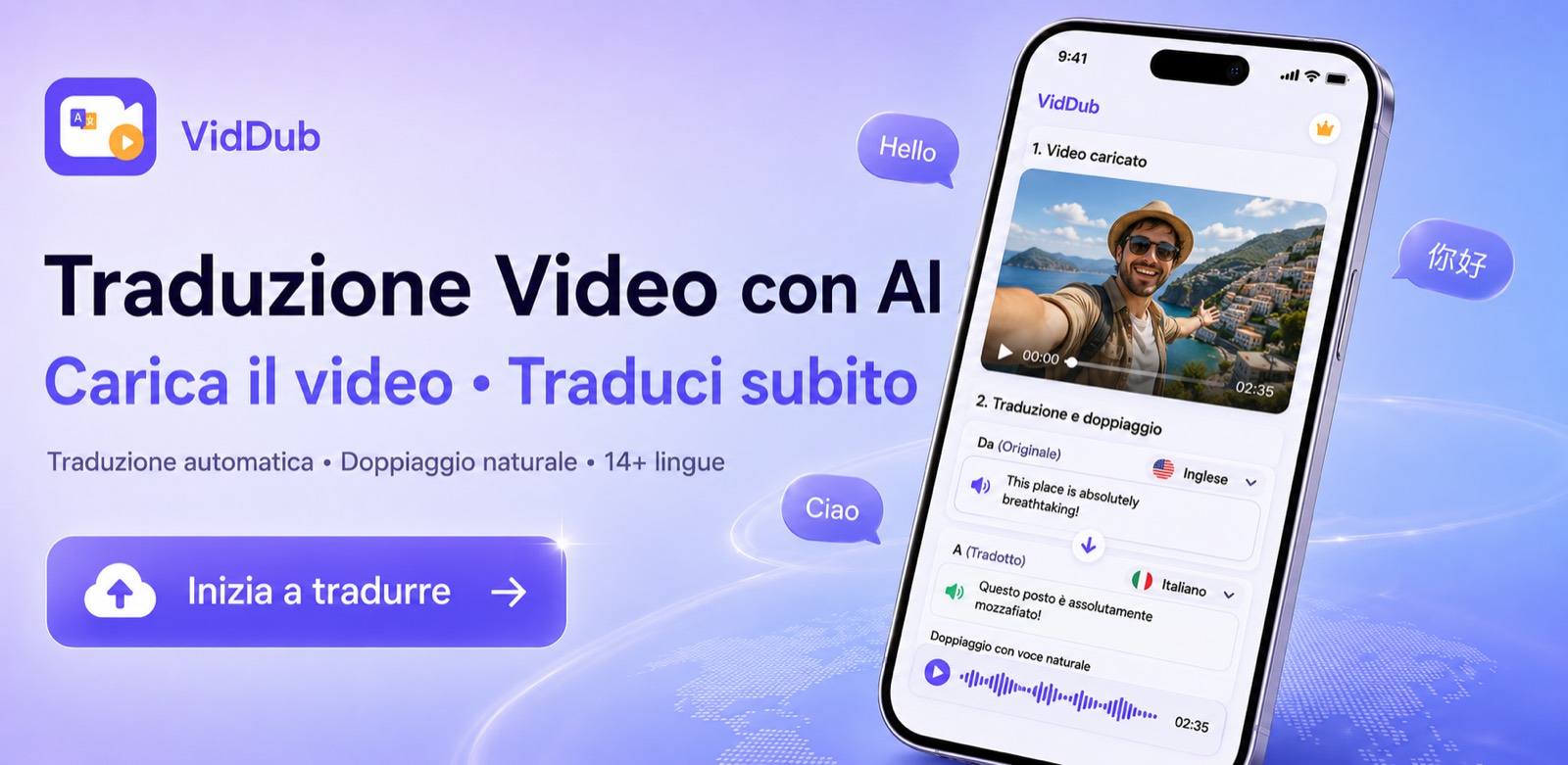 VidDub traduce un video con sottotitoli bruciati nel browser